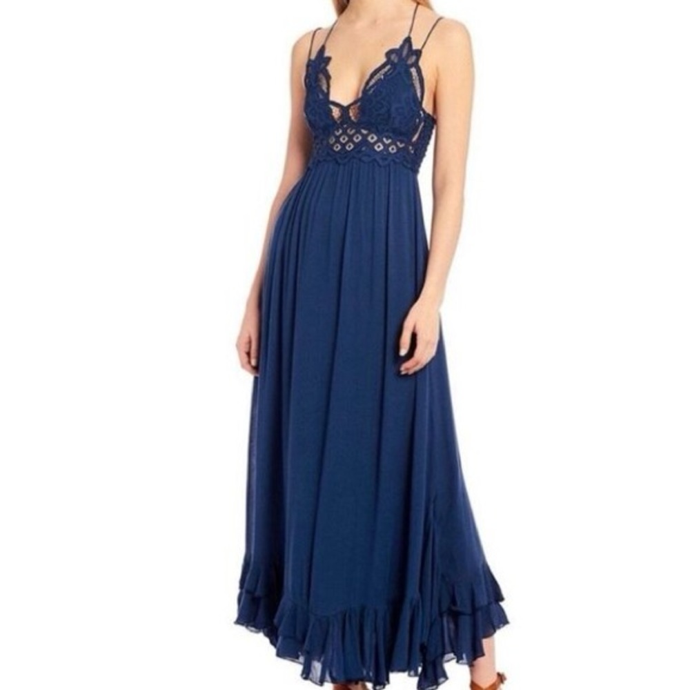Free People Adella Maxi Slip Turquoise Lace Dress (M)